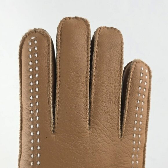 LAMO Women's 100% Premium Australian Sheepskin Leather Gloves White Stitch Sz M - Picture 5 of 11